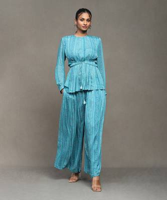 Aarke blue botanic print kurti with palazzo co-ord set 1