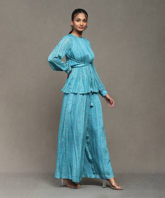 Aarke blue botanic print kurti with palazzo co-ord set 3