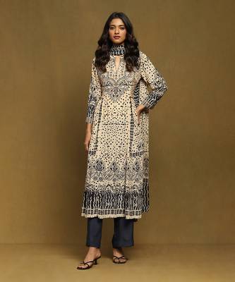 Aarke beige printed kurta set 1