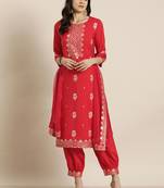 Ziyaa red color crepe straight foil printed kurta, salwar and dupatta set