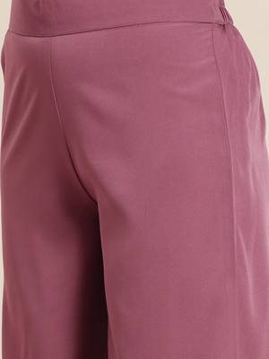 Ziyaa peach color crepe straight printed kurta, palazzo and dupatta set 5