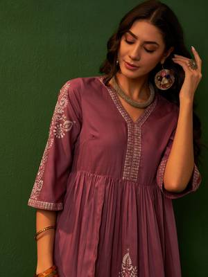 Ziyaa peach chinon flare dress 2
