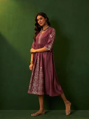 Ziyaa peach chinon flare dress 3