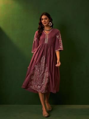Ziyaa peach chinon flare dress 1