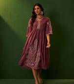 Ziyaa peach chinon flare dress