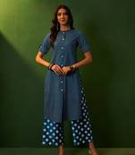 Ziyaa teal chinon straight kurta palazzo set
