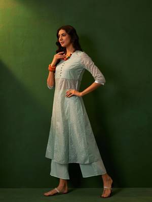 Ziyaa aqua chandari flare kurta palazzo set 3