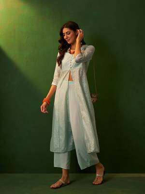 Ziyaa aqua chandari flare kurta palazzo set 1