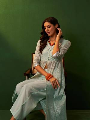 Ziyaa aqua chandari flare kurta palazzo set 5