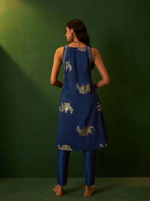 Ziyaa blue chinon a-line kurta pant set 4