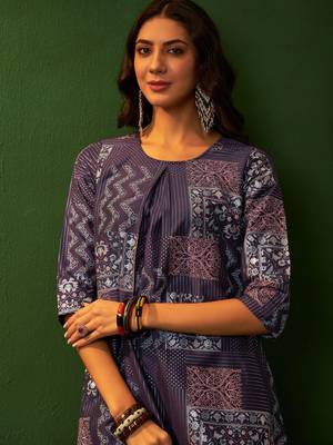Ziyaa purple chinon a-line kurta pant set 2