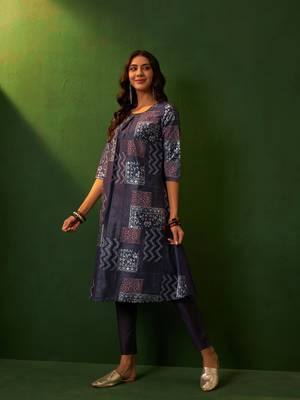 Ziyaa purple chinon a-line kurta pant set 3