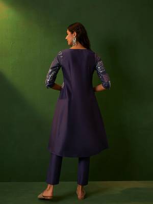 Ziyaa purple chinon a-line kurta pant set 4
