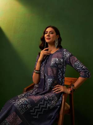 Ziyaa purple chinon a-line kurta pant set 5