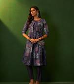 Ziyaa purple chinon a-line kurta pant set