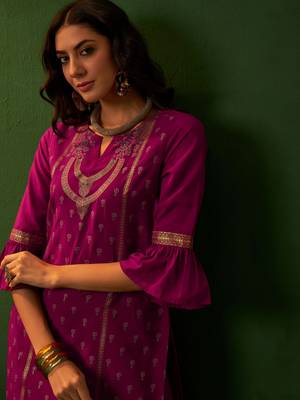 Ziyaa pink crepe straight kurta palazzo set 2
