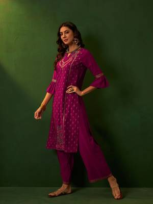Ziyaa pink crepe straight kurta palazzo set 3