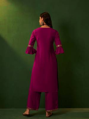Ziyaa pink crepe straight kurta palazzo set 4