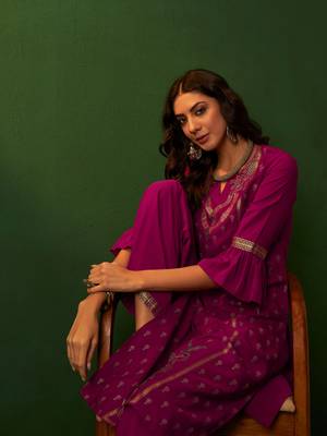 Ziyaa pink crepe straight kurta palazzo set 5