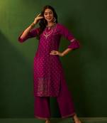 Ziyaa pink crepe straight kurta palazzo set