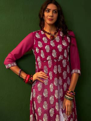 Ziyaa pink georgette flare kurta sharara set 2