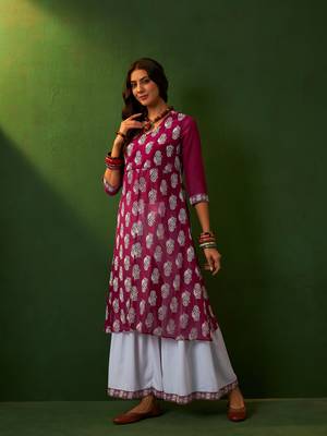 Ziyaa pink georgette flare kurta sharara set 3