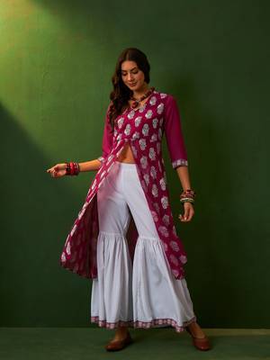 Ziyaa pink georgette flare kurta sharara set 1