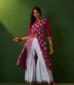 Ziyaa pink georgette flare kurta sharara set