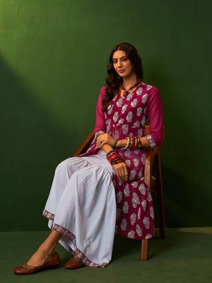 Ziyaa pink georgette flare kurta sharara set 5