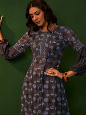 Ziyaa grey georgette flare kurta palazzo set 2