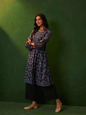 Ziyaa grey georgette flare kurta palazzo set 3