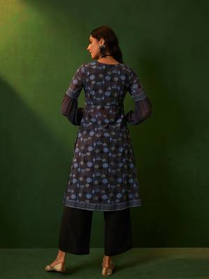 Ziyaa grey georgette flare kurta palazzo set 4