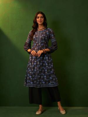 Ziyaa grey georgette flare kurta palazzo set 5