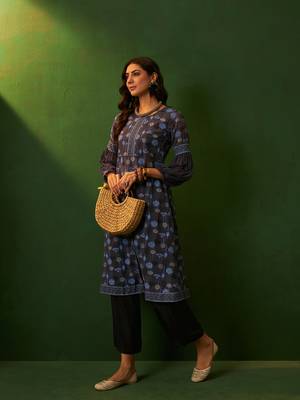 Ziyaa grey georgette flare kurta palazzo set 1