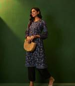 Ziyaa grey georgette flare kurta palazzo set