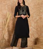 Ziyaa women's black crepe kurta and palazzo set