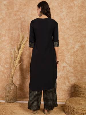 Ziyaa women's black crepe kurta and palazzo set 3