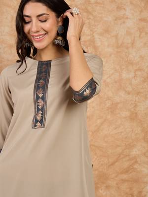 Ziyaa women's beige crepe kurta and palazzo set 2