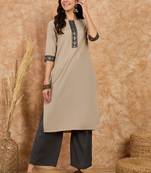 Ziyaa women's beige crepe kurta and palazzo set