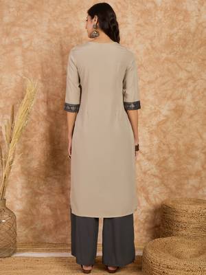 Ziyaa women's beige crepe kurta and palazzo set 3