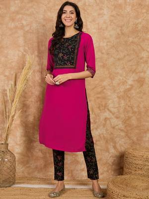 Ziyaa women's pink crepe kurta and pant set 1