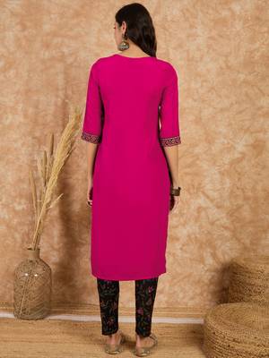Ziyaa women's pink crepe kurta and pant set 3