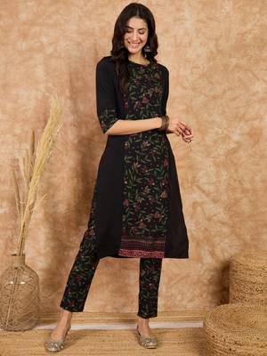 Ziyaa women's black crepe kurta and pant set 1