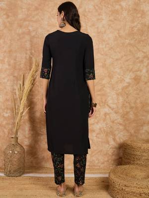 Ziyaa women's black crepe kurta and pant set 3