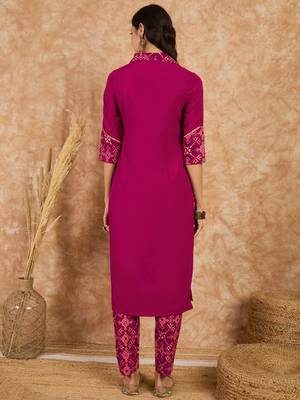 Ziyaa women's maroon crepe kurta and pant set 3
