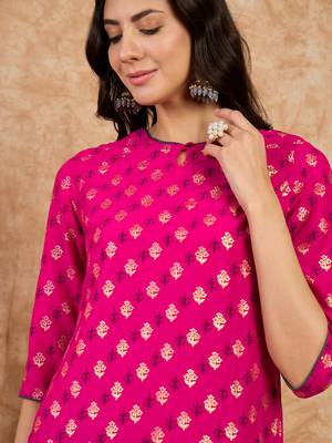 Ziyaa women's pink poly silk kurta and palazzo set 2