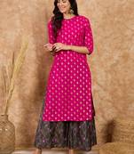 Ziyaa women's pink poly silk kurta and palazzo set