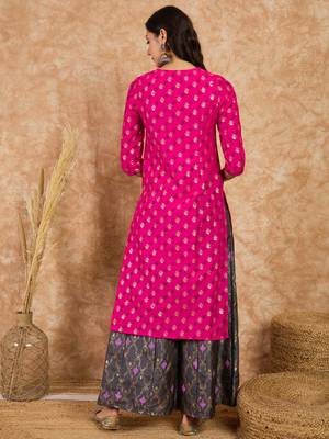 Ziyaa women's pink poly silk kurta and palazzo set 3