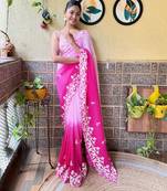 Beautiful Crush Padding Sequence Work Georgette Fabric Saree With Un-Stitched Blouse