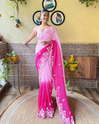Beautiful Crush Padding Sequence Work Georgette Fabric Saree With Un-Stitched Blouse 5